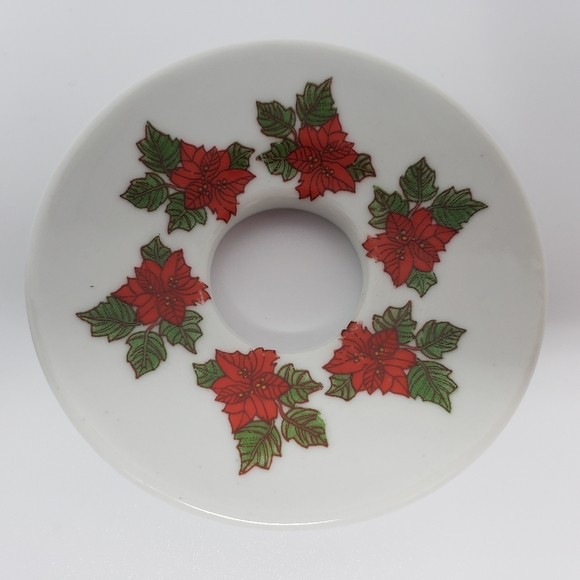 Candle Rings Plates Porcelain Holly Poinsettia Chirstmas Set of 2 - Picture 9 of 16